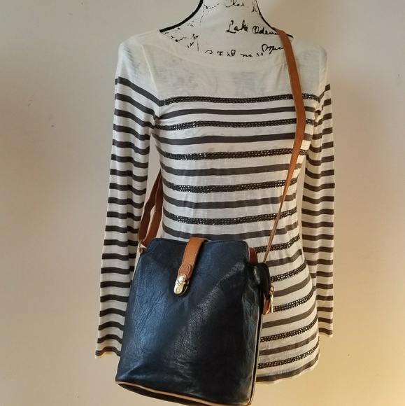 VTG Valentina/Italy Black/tan Leather Crossbod bag - Picture 5 of 8